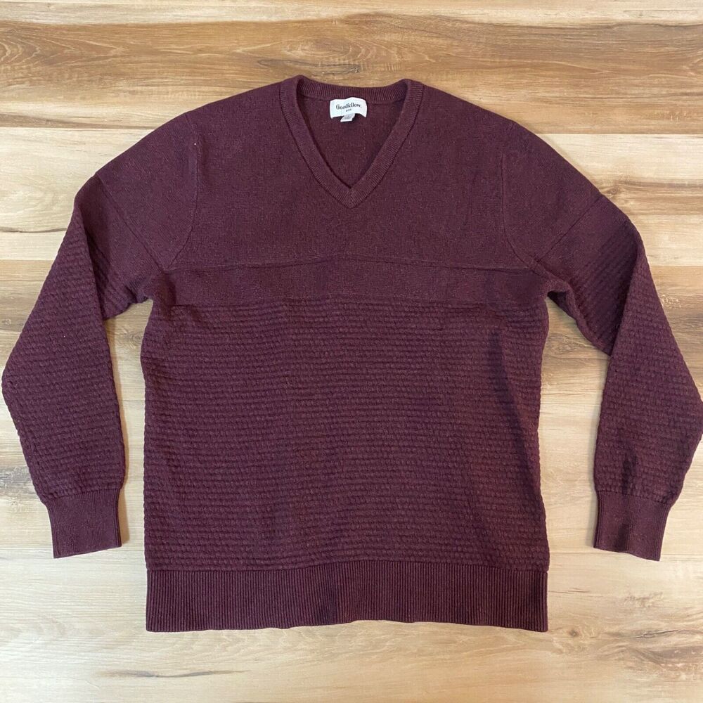 Goodfellow Sweater Mens Large Brick Red V Neck Textured Knit Cotton Blend